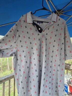 Psycho Bunny Grey Polo with Red & Black Bunny Motifs